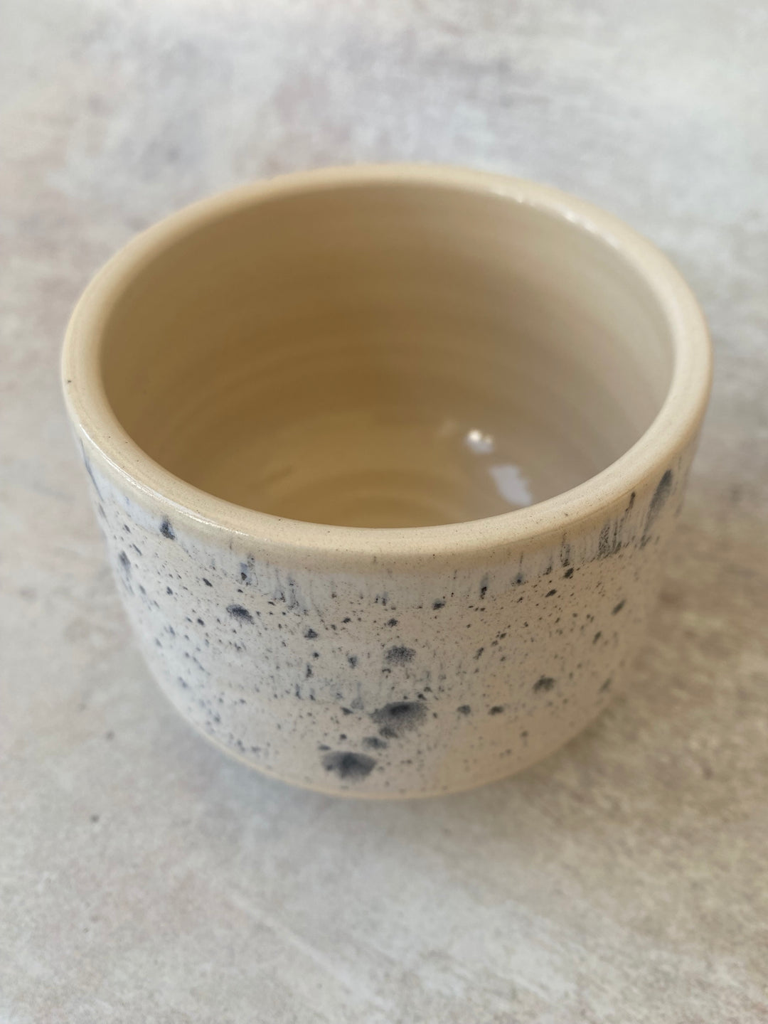 Handcrafted white and grey ink spot speckled ceramic aroma coffee cup