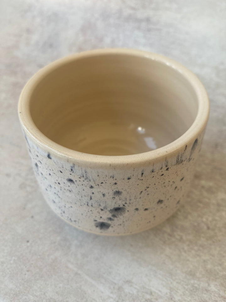 Handcrafted white and grey ink spot speckled ceramic aroma coffee cup