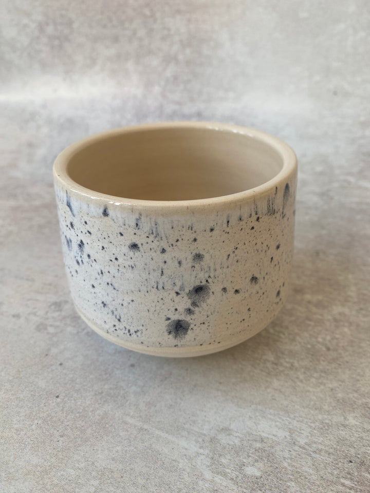 Handcrafted white and grey ink spot speckled ceramic aroma coffee cup