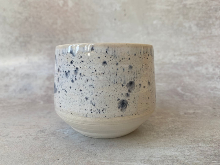 Handcrafted white and grey ink spot speckled ceramic aroma coffee cup