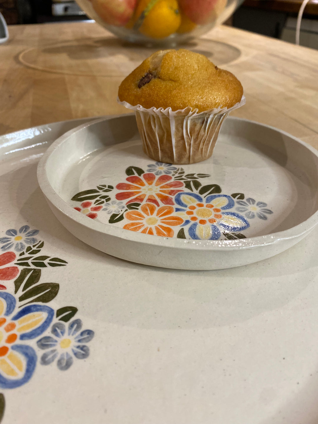 Set of 4 hand decorated floral plates