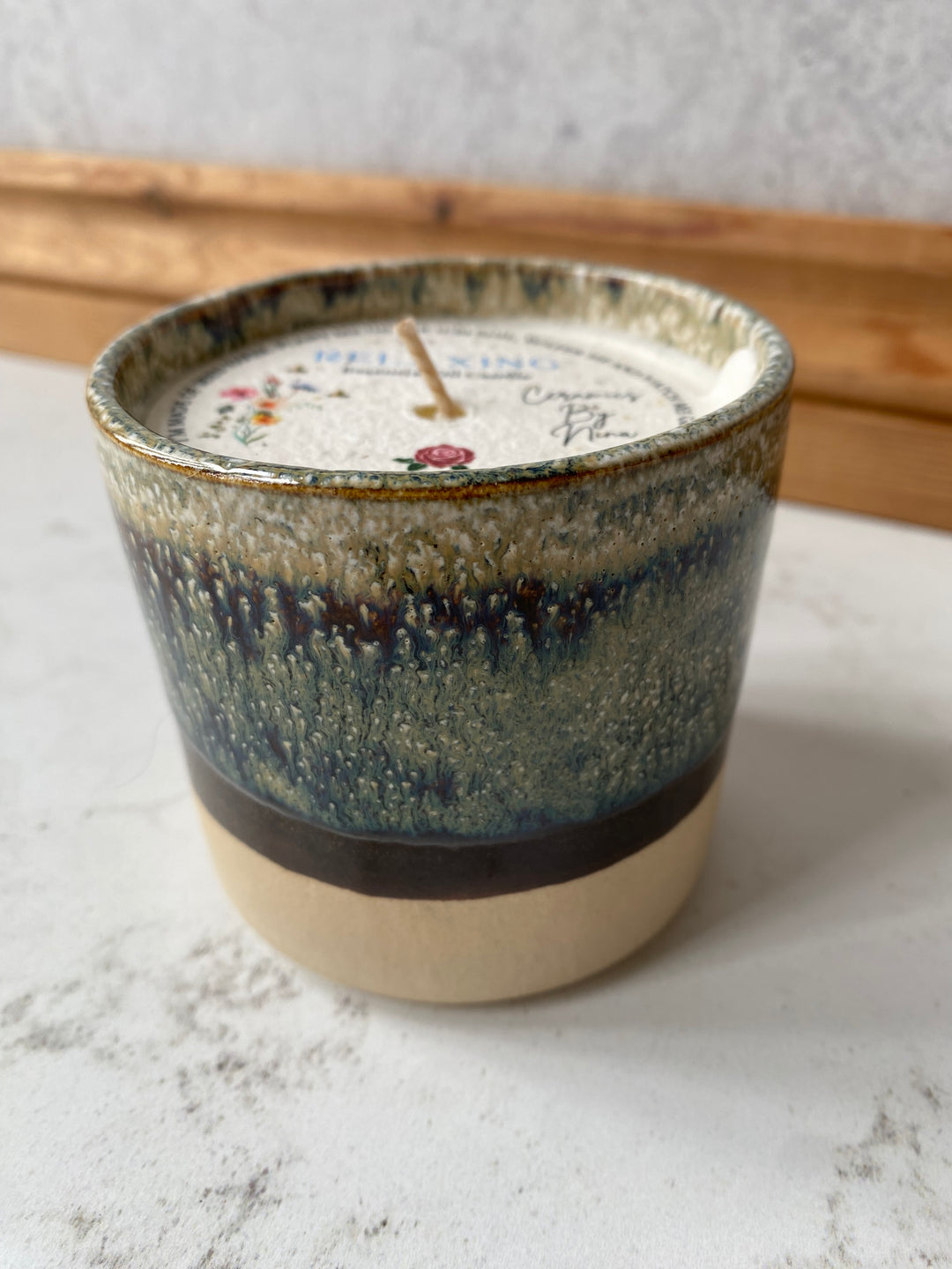 Handmade ceramic relaxing lavender soy candle Quiet Earth UK