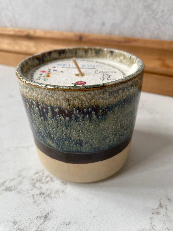 Handmade ceramic relaxing lavender soy candle Quiet Earth UK