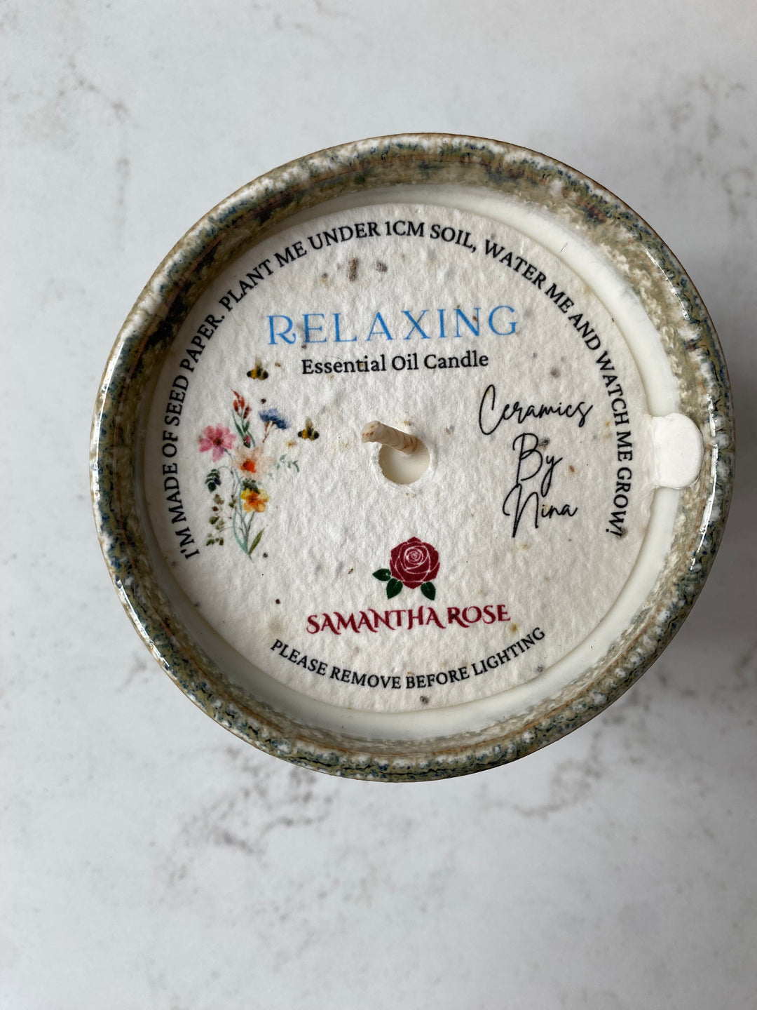 Handmade ceramic relaxing lavender soy candle Quiet Earth UK