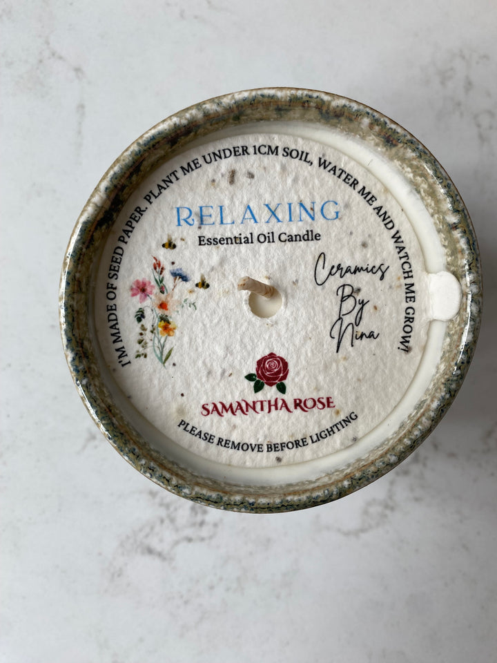 Handmade ceramic relaxing lavender soy candle Quiet Earth UK