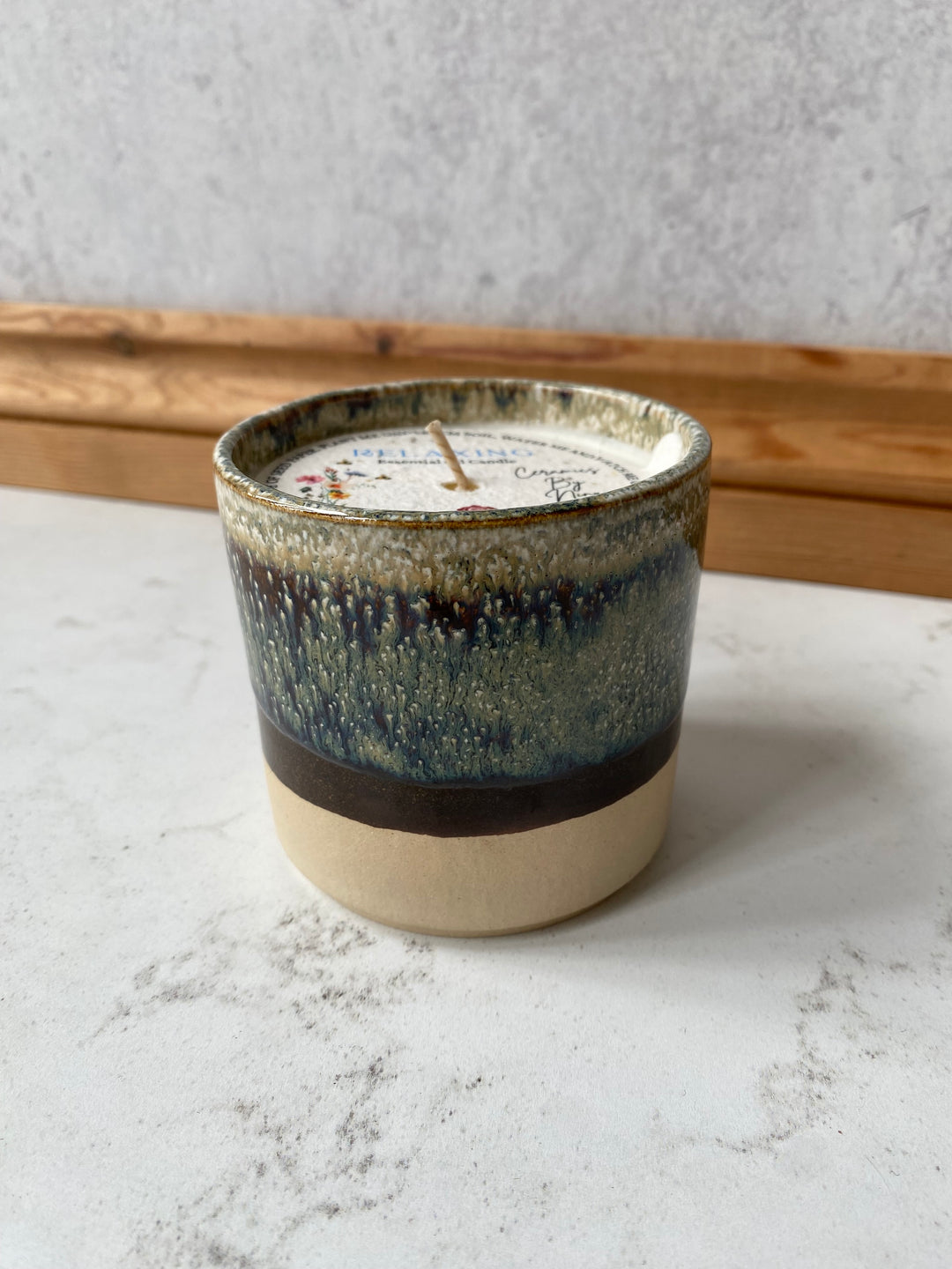 Handmade ceramic relaxing lavender soy candle Quiet Earth UK