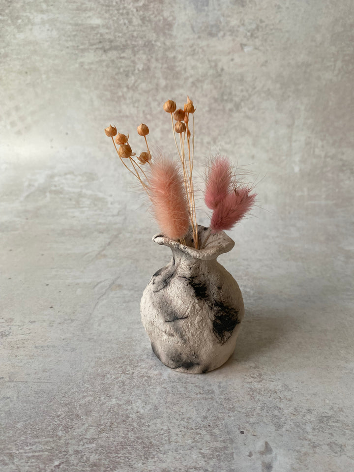 Ash White Poppy Raku Vase