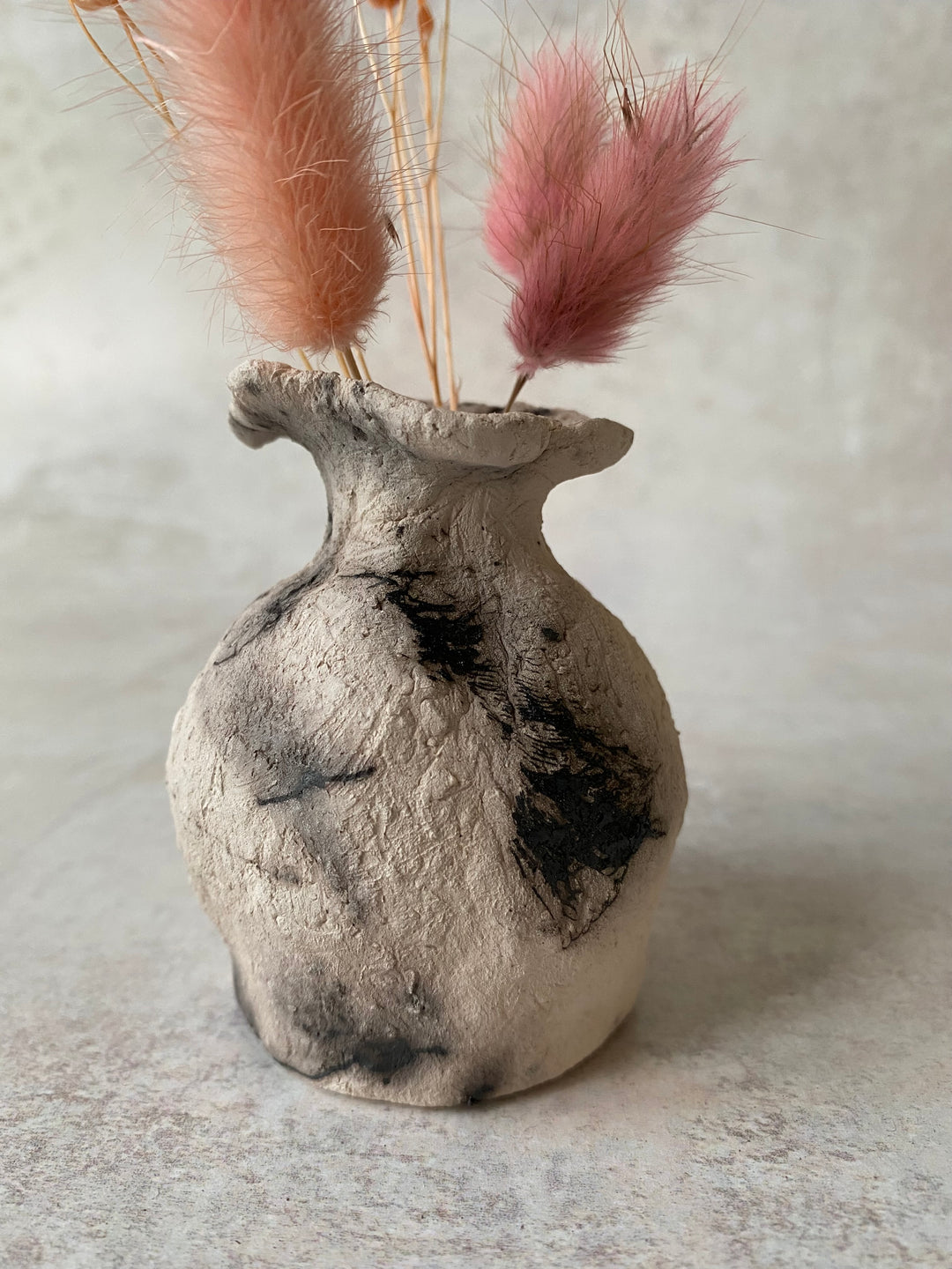 Ash White Poppy Raku Vase