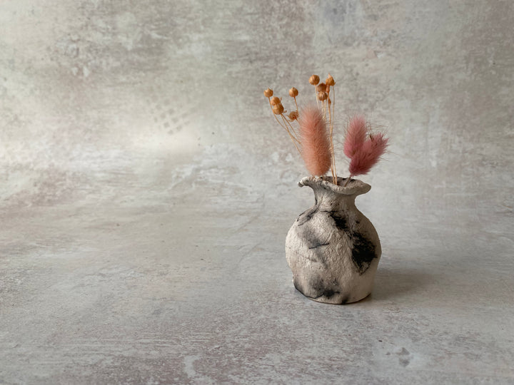 Ash White Poppy Raku Vase