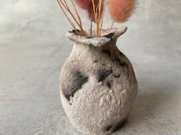 Ash White Poppy Raku Vase
