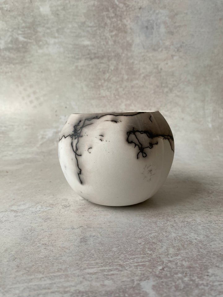 Brilliant White Raku Sphere (Feather &amp; Horsehair Detail)