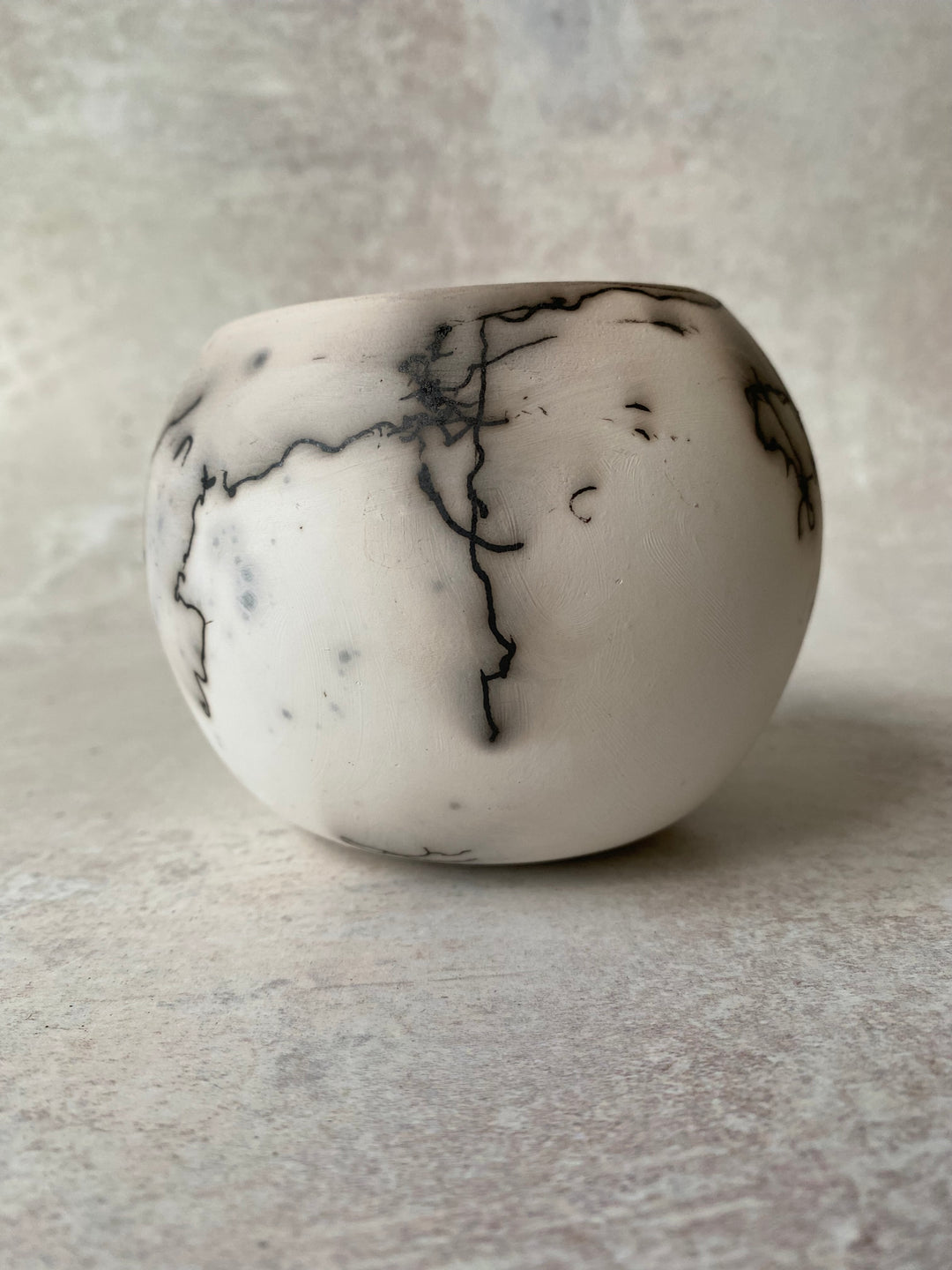 Brilliant White Raku Sphere (Feather &amp; Horsehair Detail)