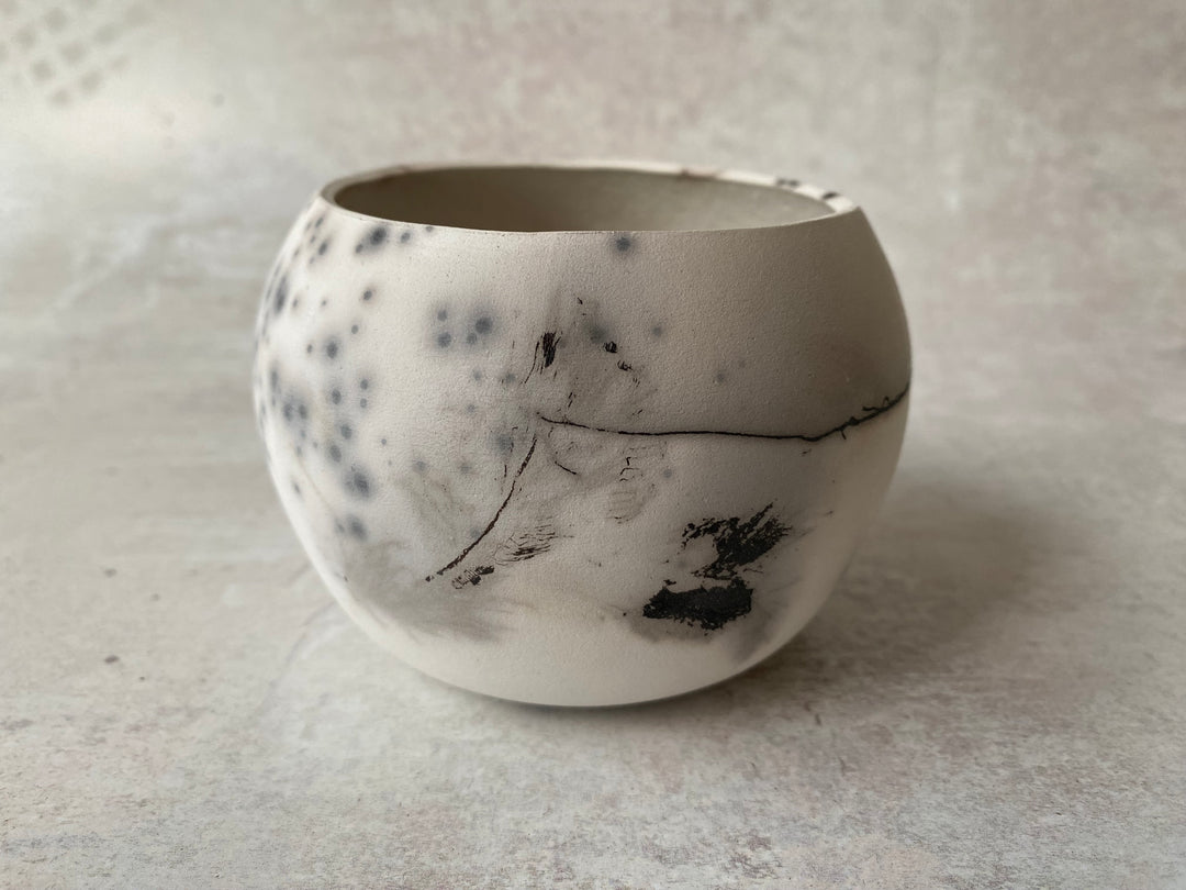 Ethereal White Raku Globe (Feather &amp; Sugar Detail)