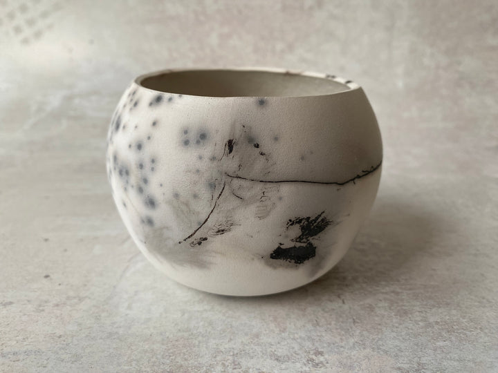 Ethereal White Raku Globe (Feather &amp; Sugar Detail)