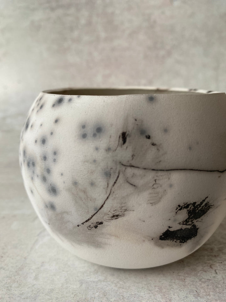Ethereal White Raku Globe (Feather &amp; Sugar Detail)