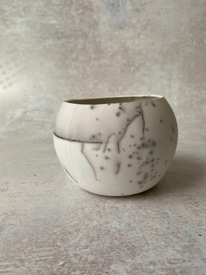 Ethereal White Raku Globe (Feather &amp; Sugar Detail)
