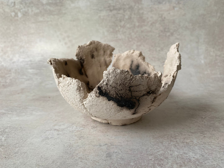 Classical Flared White Textured Raku Bowl