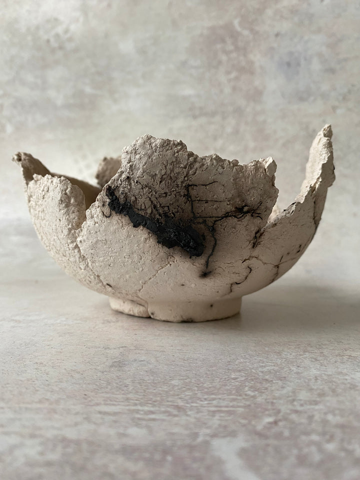 Classical Flared White Textured Raku Bowl