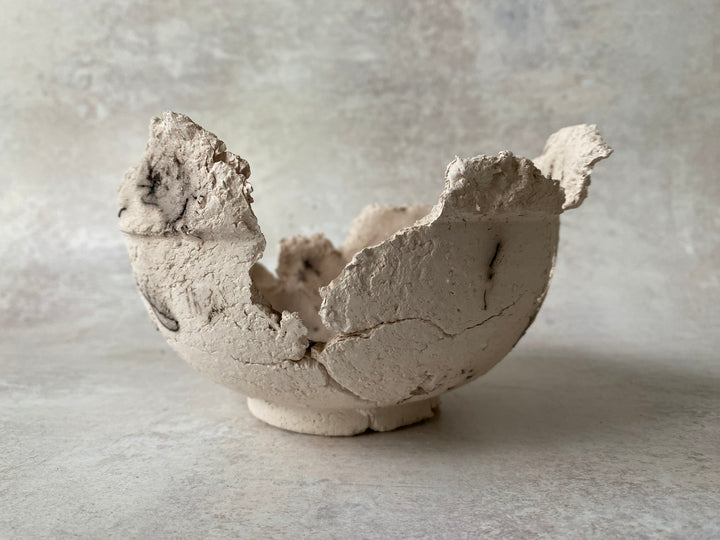 Classical Flared White Textured Raku Bowl