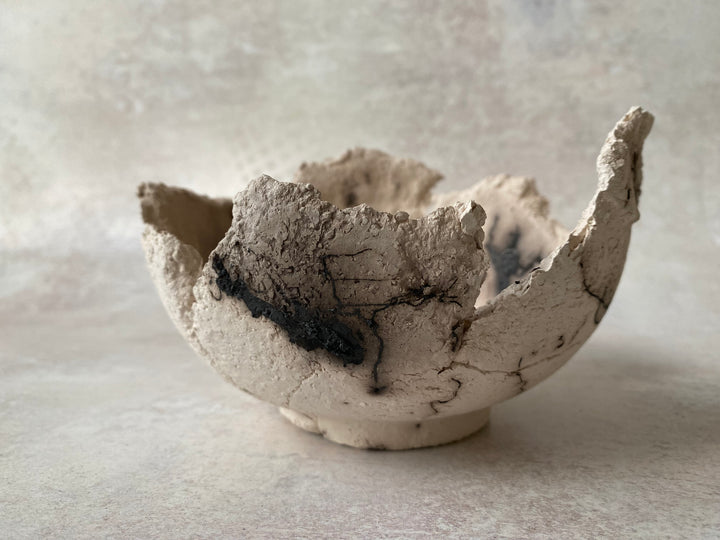 Classical Flared White Textured Raku Bowl